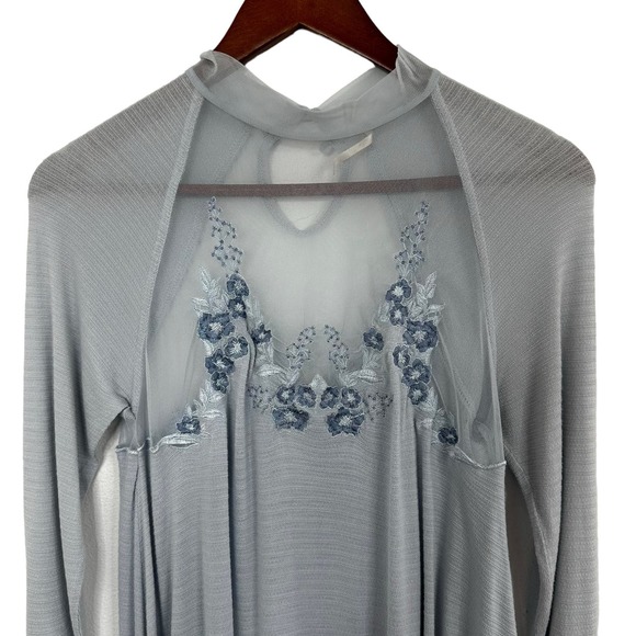 Free People Embroidered Mesh Top Blue Size XS Long Sleeve Semi Sheer Coquette - Picture 4 of 16